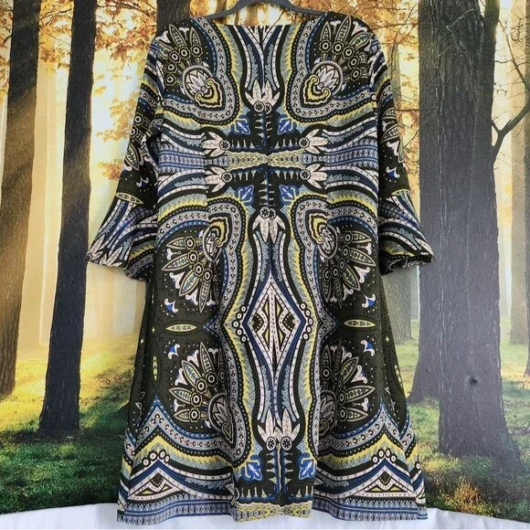 Retro Belle Sleeve Dress NY & Company Size XL Stretch Green Gogo Costume Hippy - Picture 5 of 14